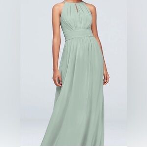 David’s Bridal Sage Chiffon High-neck Bridesmaids Dress with Keyhole